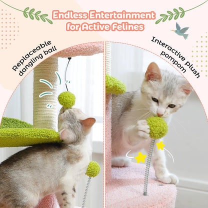 Cactus Cat Tree with Curved Perch Cozy Cat Condo Small Cat Tower with Removable Top Bed Cat Scratching Post for Indoor Cat Toys